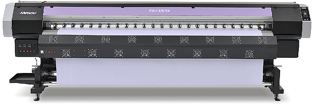 Оборудование типографии «Арт полиграфия»: экосольвентный сверхширокоформатный принтер Mimaki SWJ-320 S4 для рекламной печати с невысокой стоимостью.