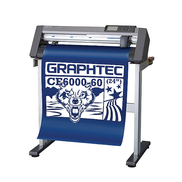 Оборудование типографии «Арт полиграфия»: плоттер Graphtec CE6000-60 для резки рулонных материалов шириной 603 мм.